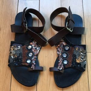 Antik Batik leather and sequin sandal